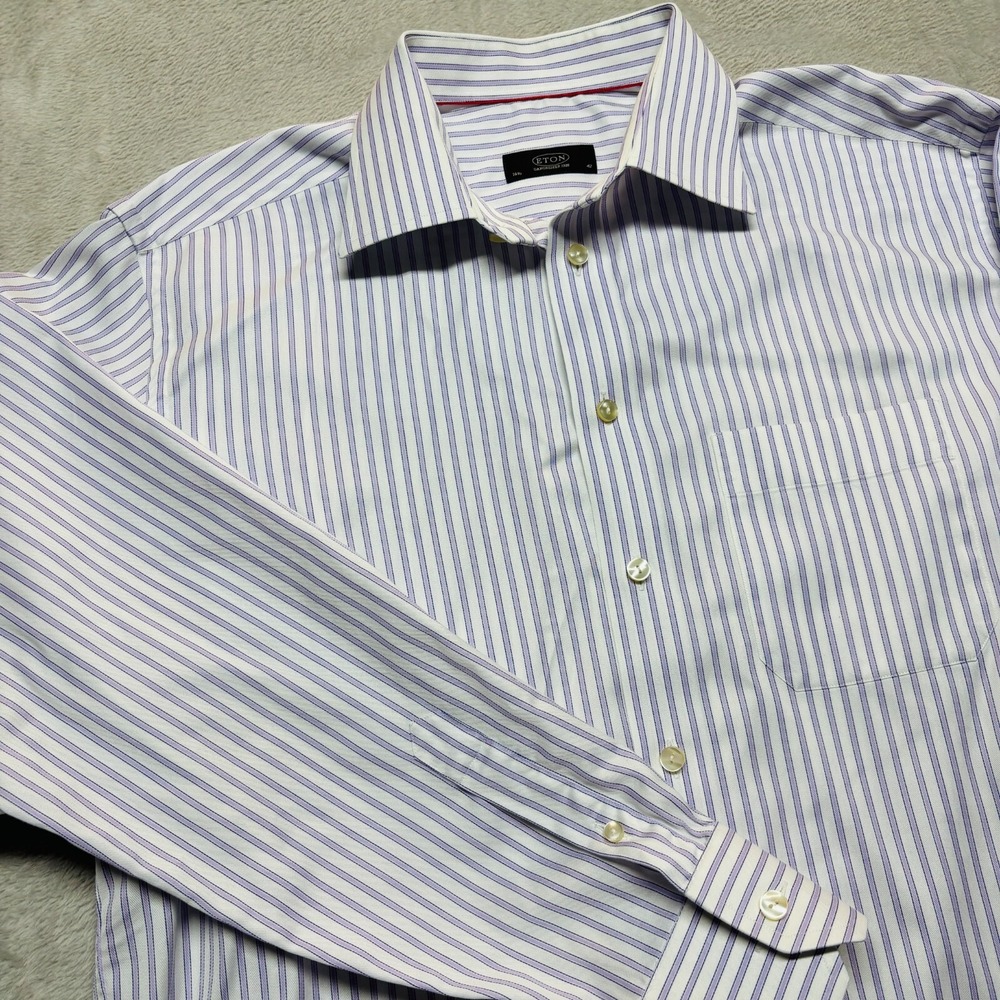 ETON Ganghester 1928 Dress Shirt Mens 42 16.5 White Purple Stripes